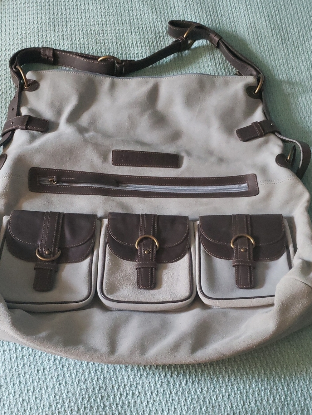 Reebok Suede Shoulder Bag with Brown Leather Trim